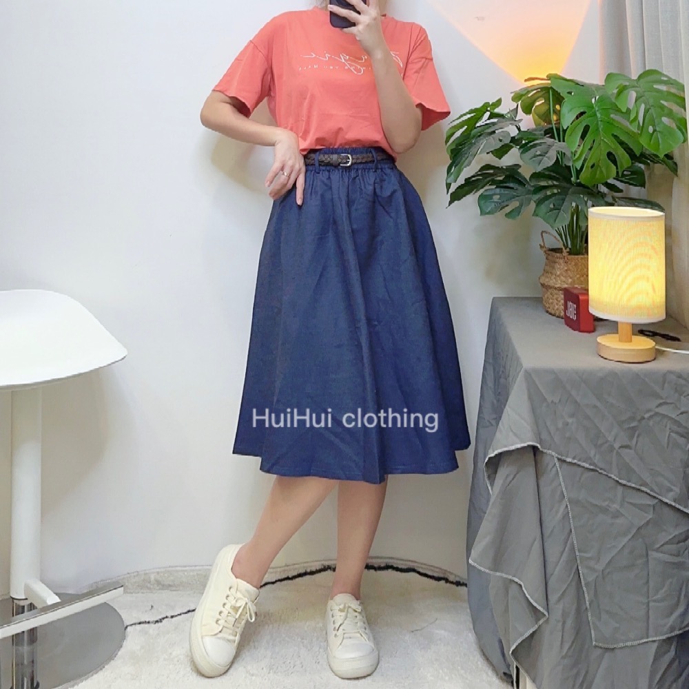 （現貨）日系百搭高腰顯瘦牛仔A字半身裙（附腰帶 ）-細節圖5