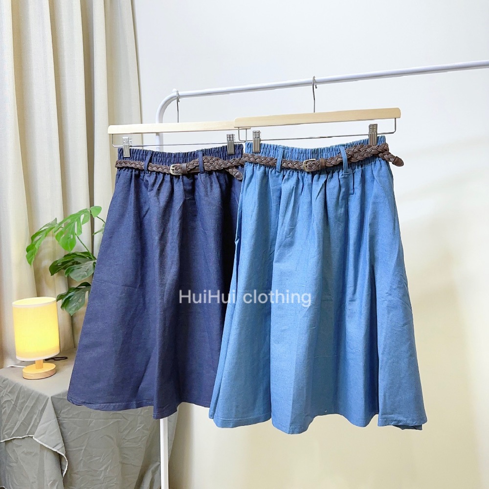 （現貨）日系百搭高腰顯瘦牛仔A字半身裙（附腰帶 ）-細節圖7