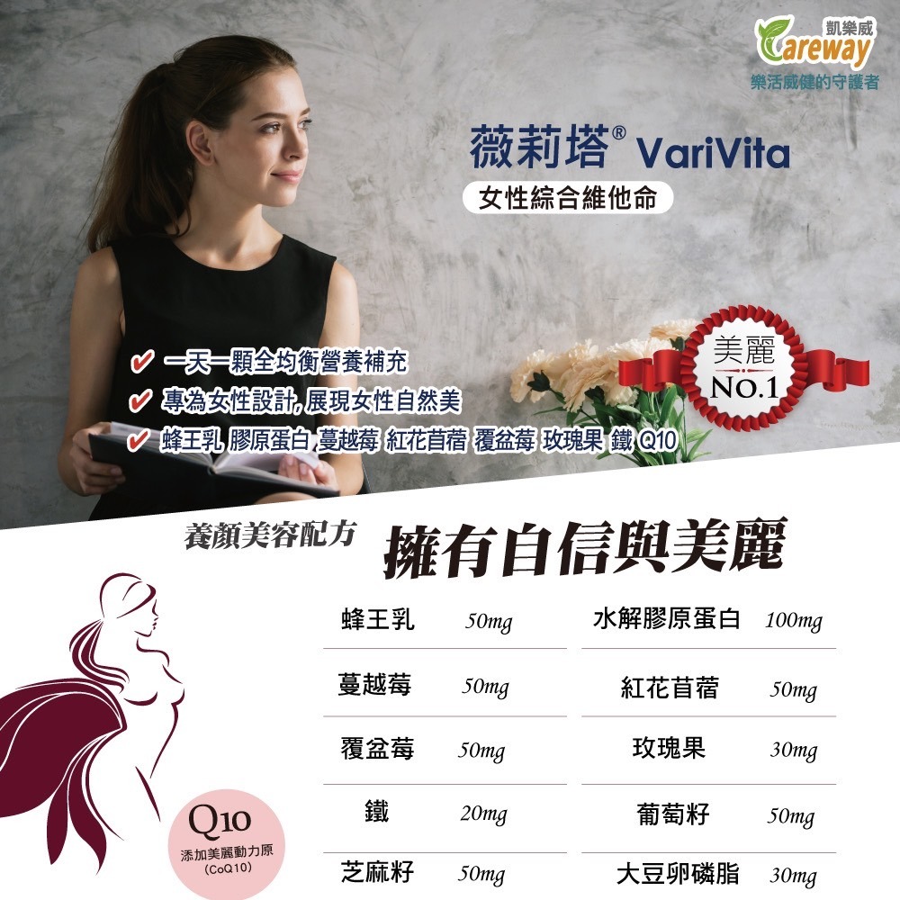 🔥快速出貨🔥凱樂威Careway 薇莉塔 60粒/瓶 （蜂王乳、Q10、女性綜合維他命、膠原蛋白）原產地美國-細節圖3