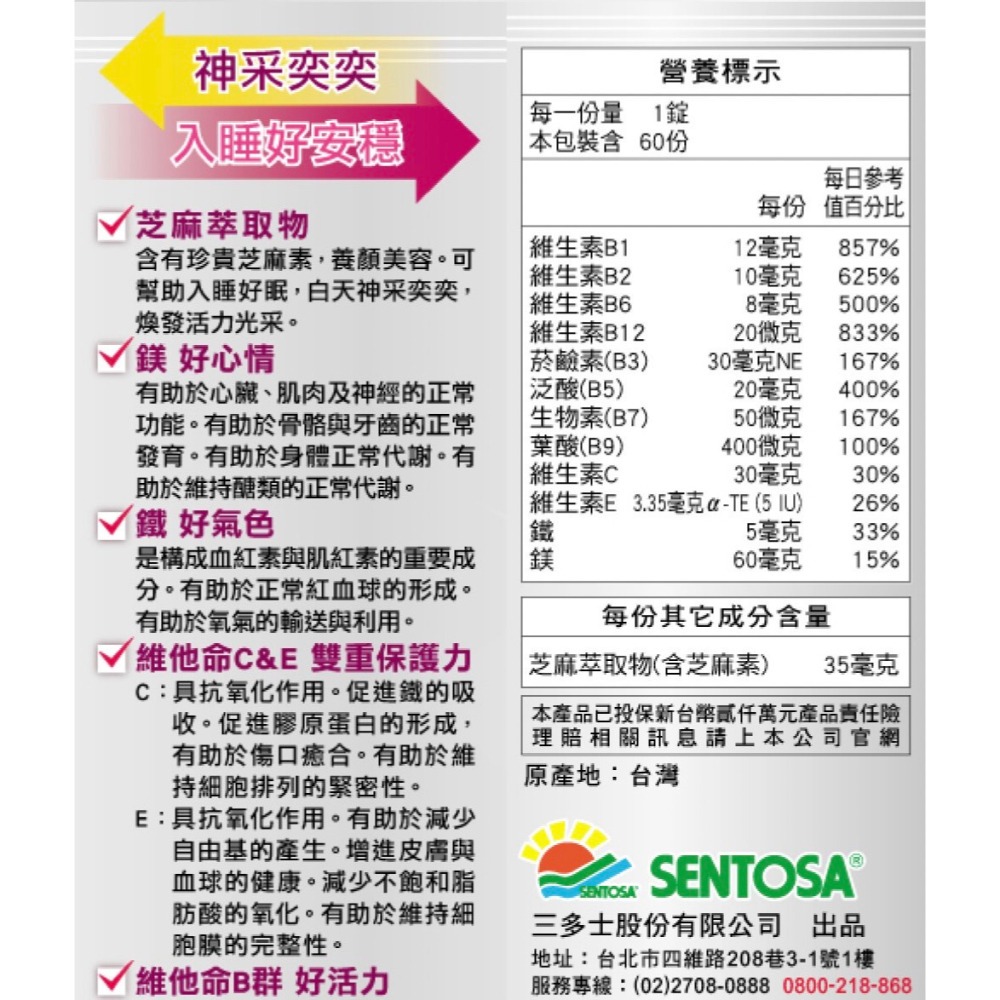 🔥快速出貨🔥三多女性B群+鐵鎂糖衣錠/女性芝麻鎂複方錠/男性薑黃鋅複方錠/三多男性B群+鋅硒糖衣錠 B群 鋅 芝麻鎂-細節圖3