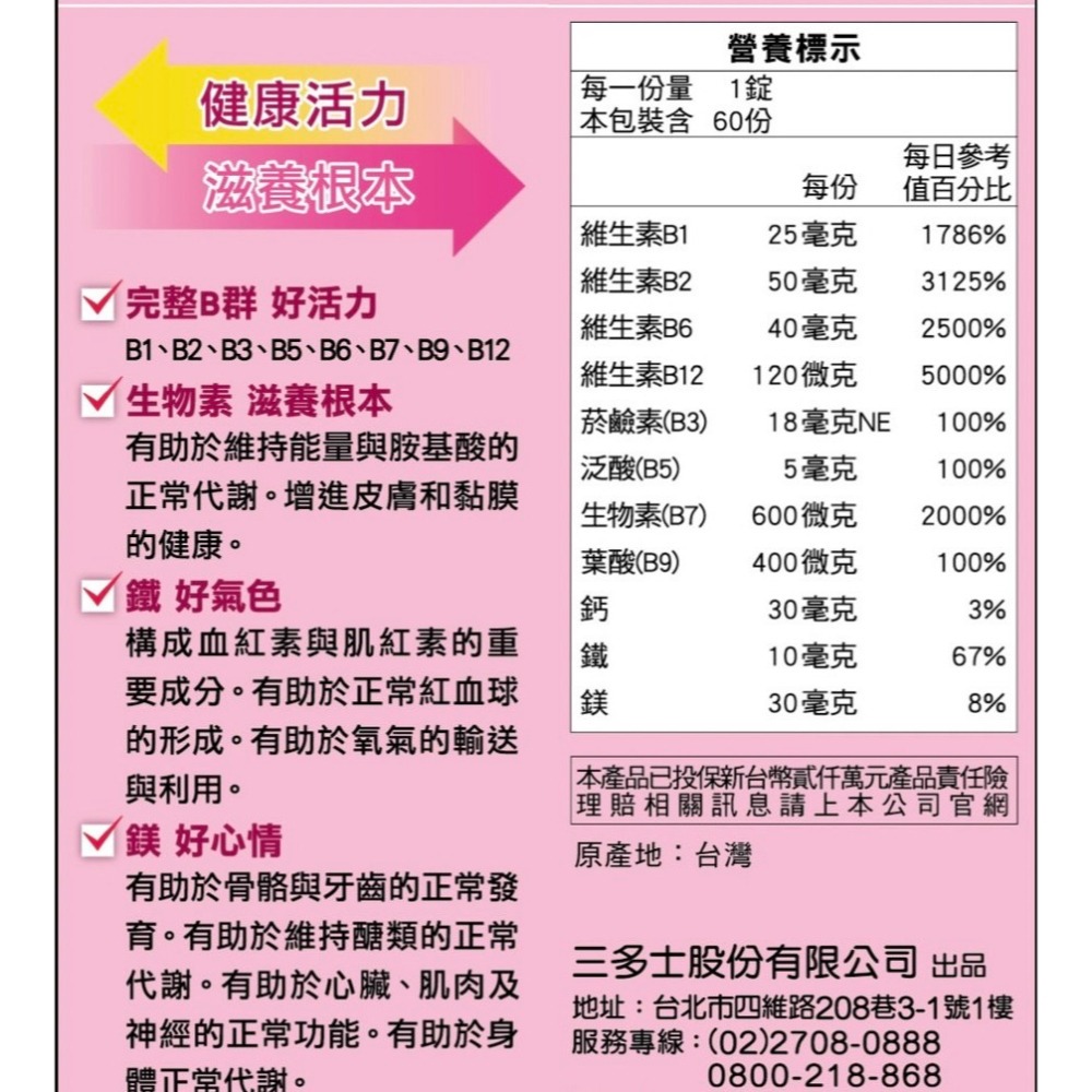 🔥快速出貨🔥三多女性B群+鐵鎂糖衣錠/女性芝麻鎂複方錠/男性薑黃鋅複方錠/三多男性B群+鋅硒糖衣錠 B群 鋅 芝麻鎂-細節圖5