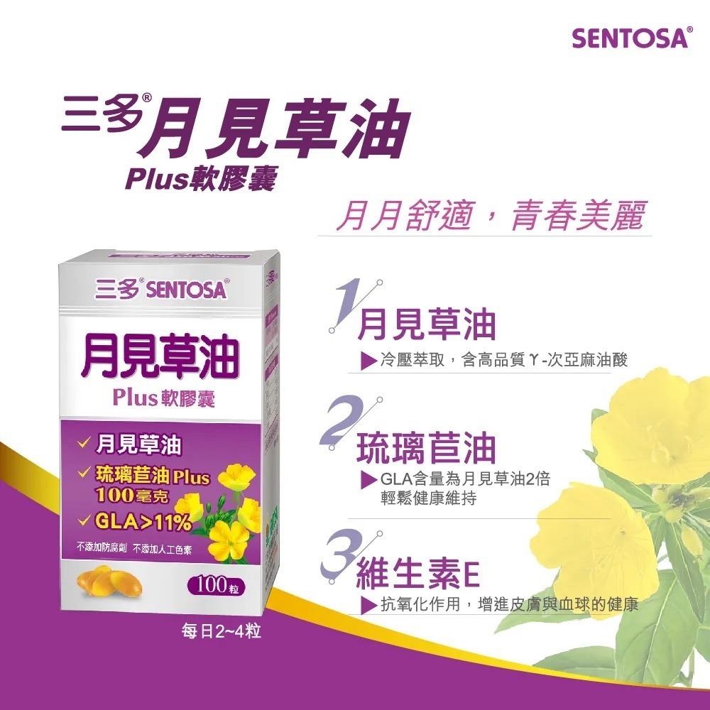 🔥快速出貨🔥三多 月見草油Plus軟膠囊 (100粒/罐) 月見草 不添加人工色素-細節圖4