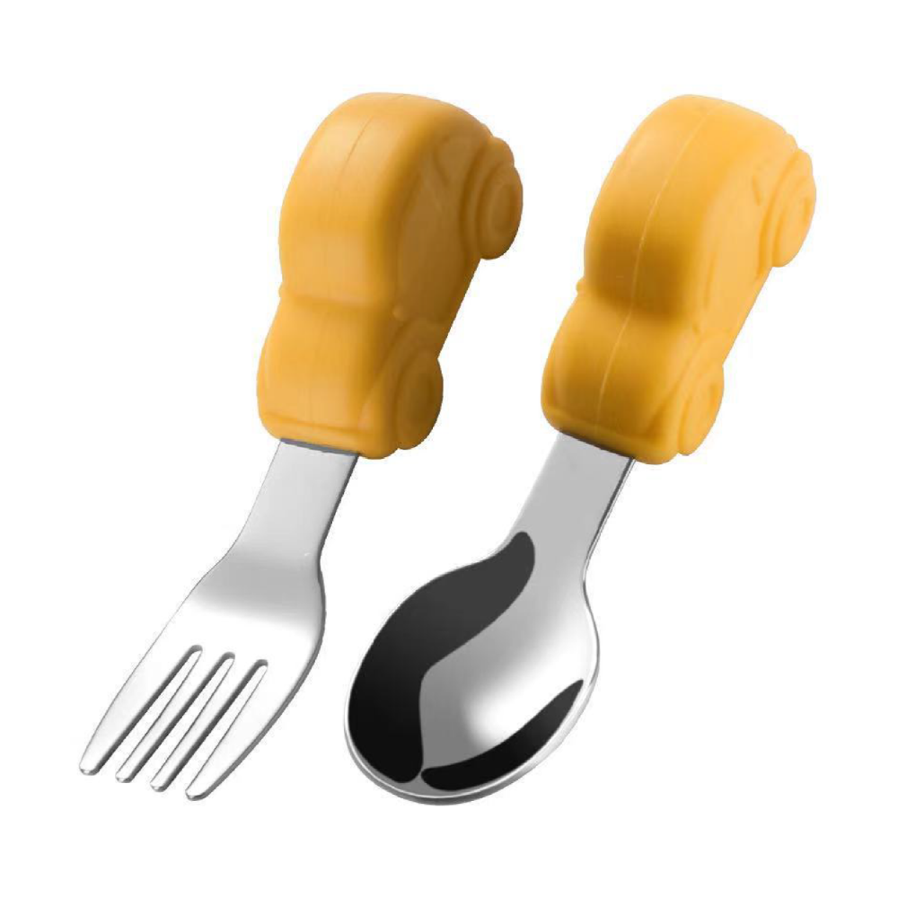 汽車短柄叉勺組-南瓜橘(附收納盒)