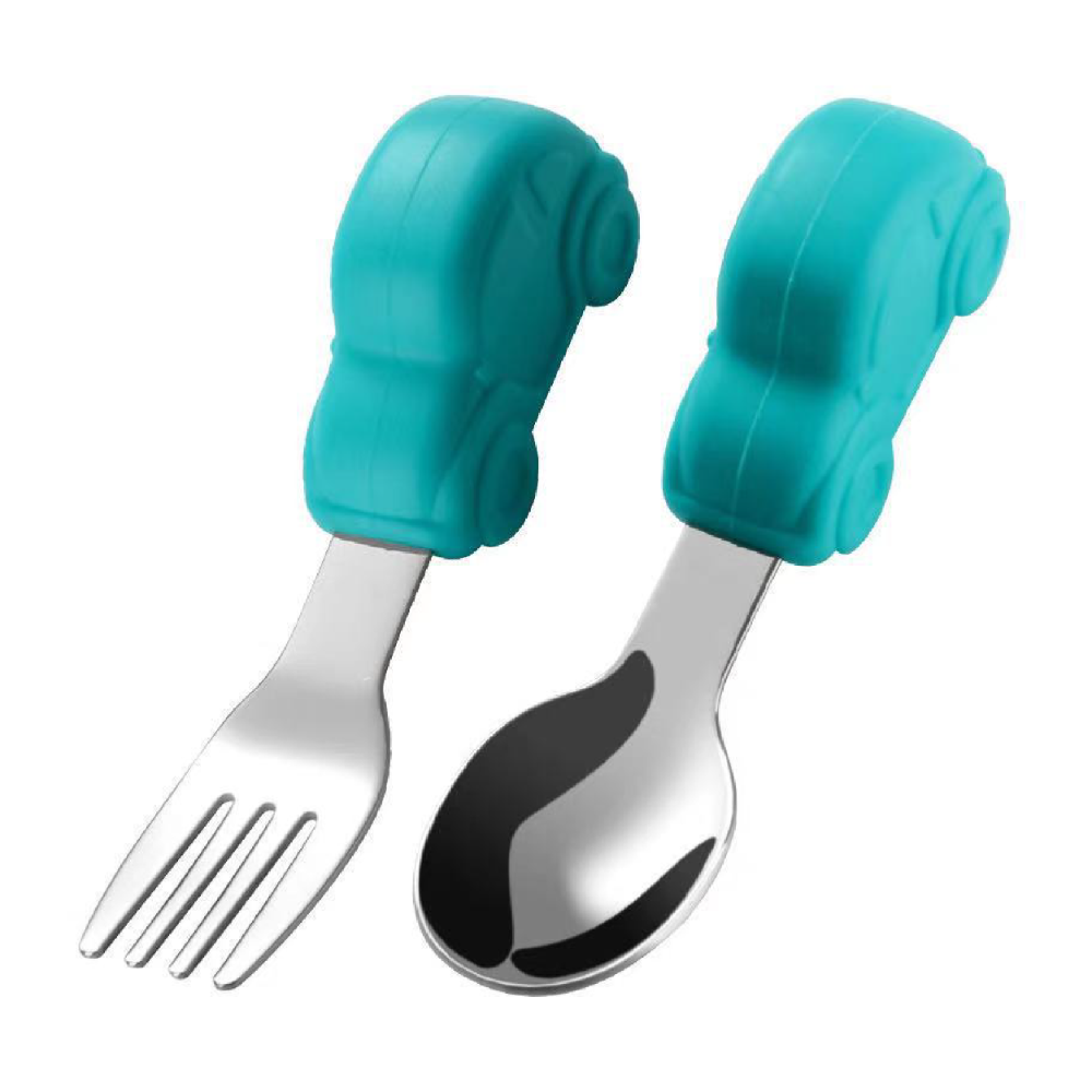 汽車短柄叉勺組-萌蔥綠(附收納盒)