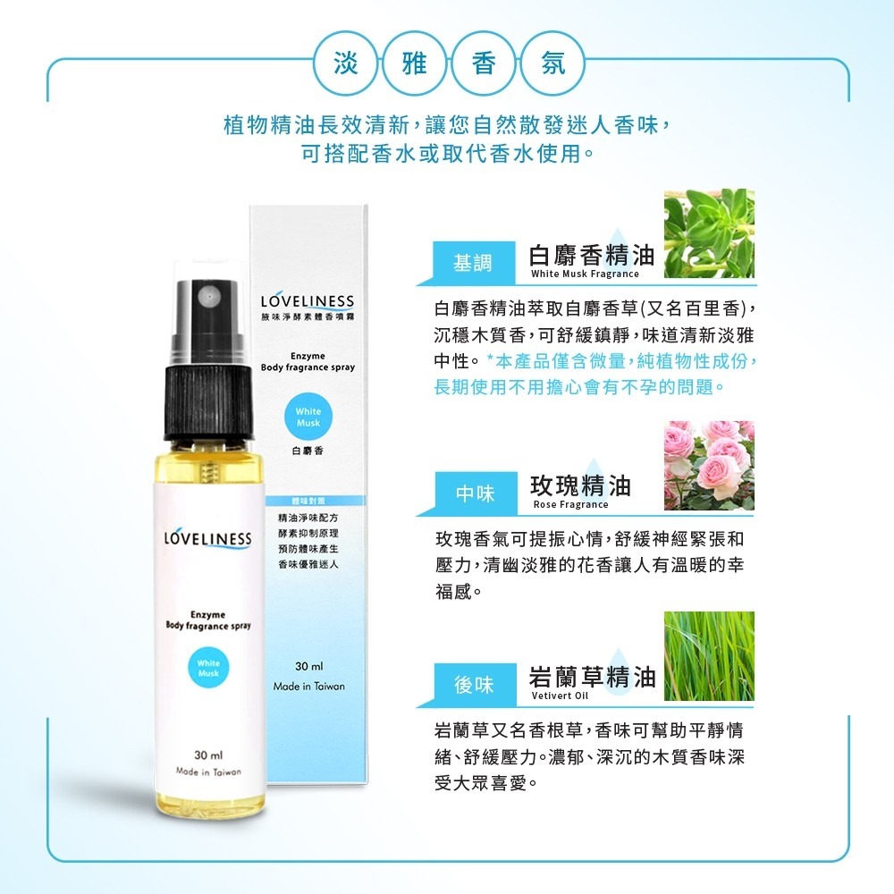 腋味淨 酵素體香噴霧30ml/罐 白麝香 萬寶龍香 狐臭 腋臭 體臭 汗臭 香水噴霧 體香-細節圖2