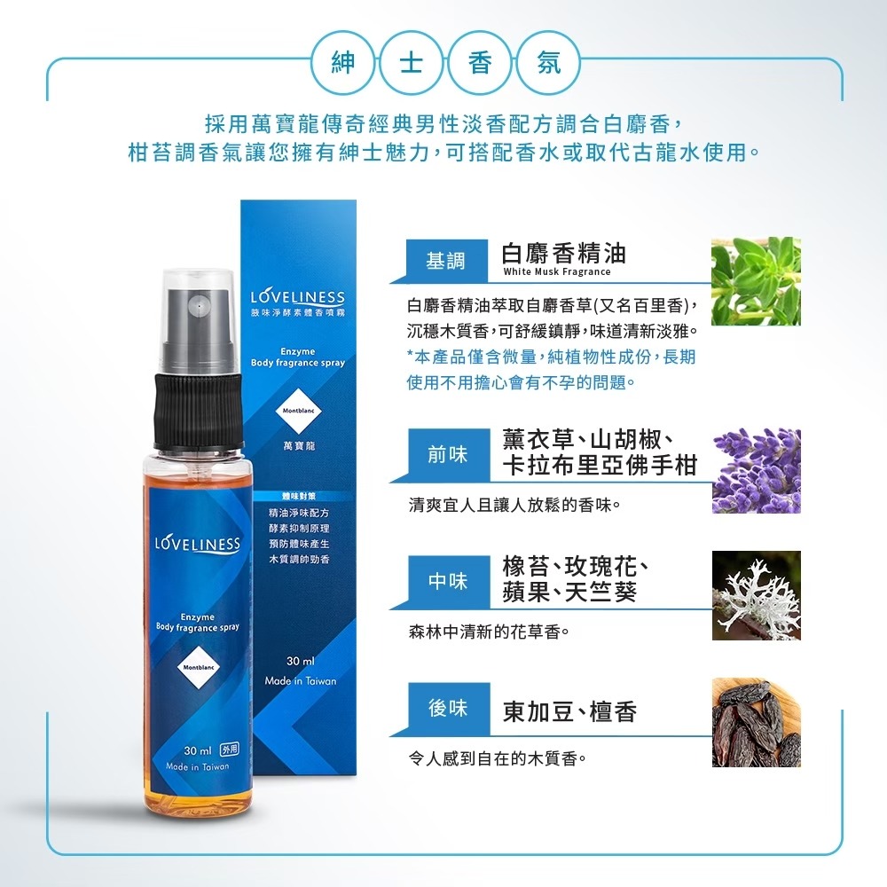 腋味淨 酵素體香噴霧30ml/罐 白麝香 萬寶龍香 狐臭 腋臭 體臭 汗臭 香水噴霧 體香-細節圖3