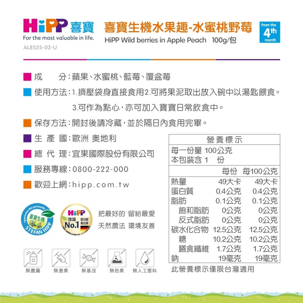 喜寶 HIPP生機水果趣 蔬果泥 水果泥 副食品 天然生機水果製成-細節圖4