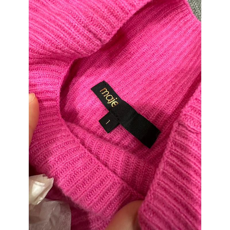【全新】Maje 法國品牌 挖肩長袖針織衫 桃紅色 1碼-細節圖2