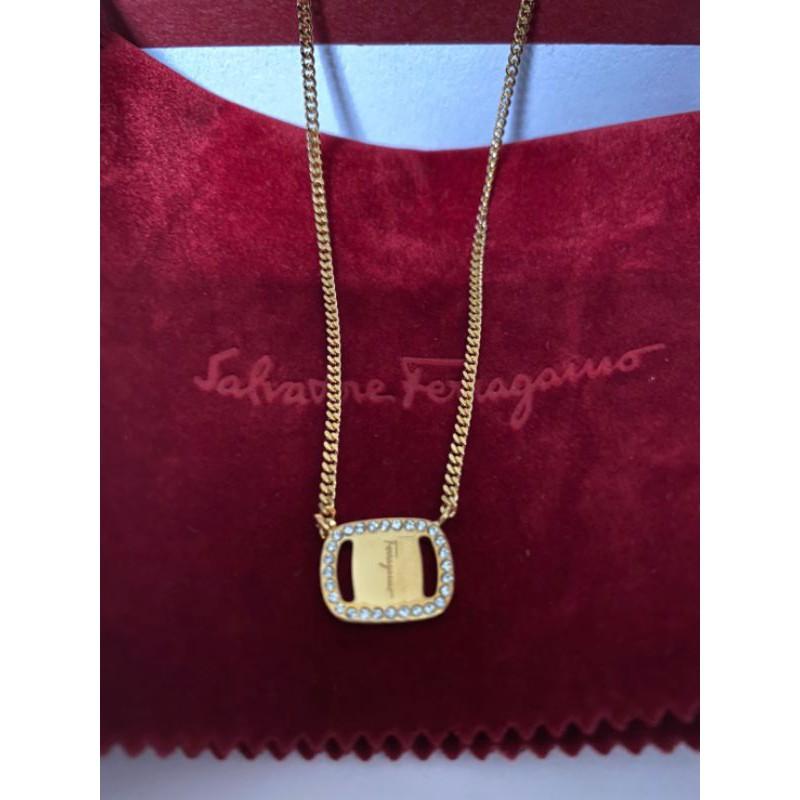 【全新】SALVATORE FERRAGAMO 菲拉格慕 VARA PLATE 鑲鑽項鍊-細節圖2