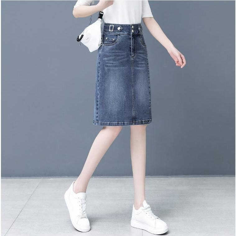 【台灣24H出貨最後1件】牛仔半身裙 春夏秋新款 牛仔裙 膝上窄裙 高腰顯瘦 開叉設計 A字裙 包臀 一步裙 休閒-細節圖5