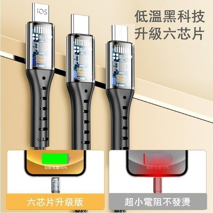 【台灣24H出貨】5A升級66W三合一充電線 一拖三快充線 1.2米編織數據線 安卓 蘋果 ios Type-C 一分三-細節圖5