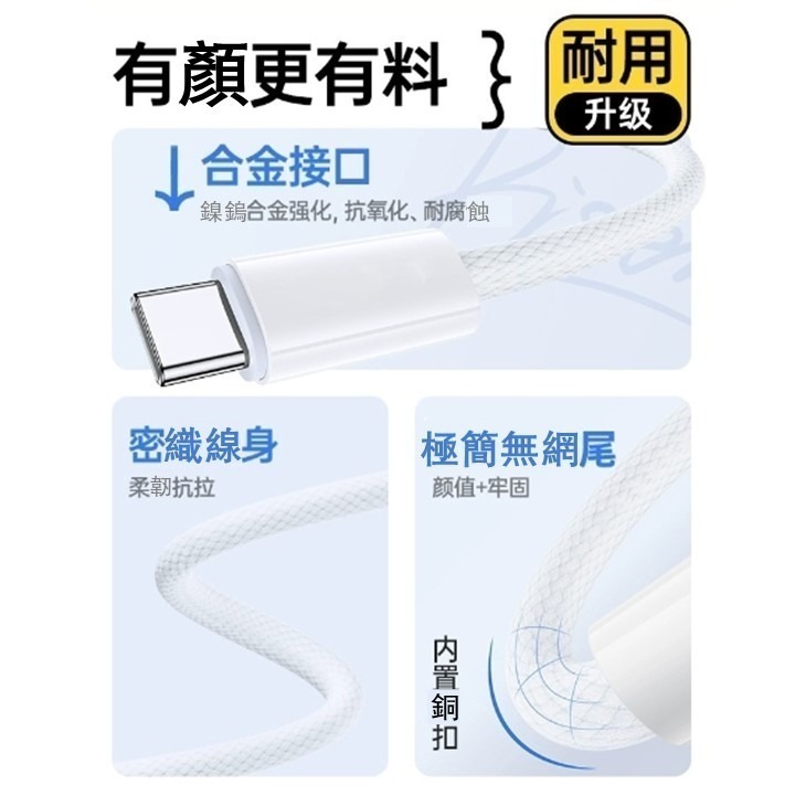 【台灣24H出貨iPhone15用】雙Type-C PD快充線 雙C充電線 1米數據線 100cm編織傳輸線 30W蘋果-細節圖5