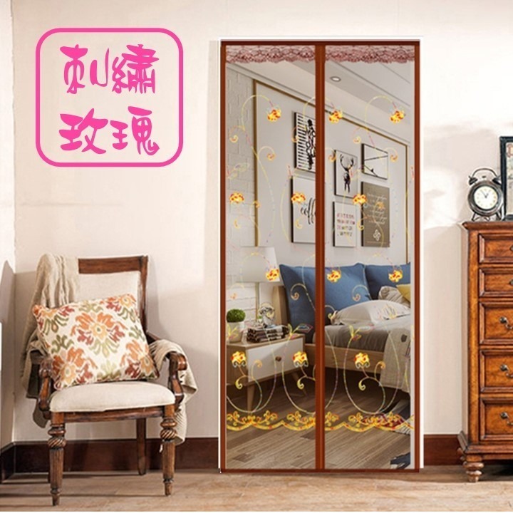 【台北24H出貨古典刺繡】防蚊磁性門帘 加密紗窗門簾 磁性軟紗門 磁性軟門帘 夏季防蠅蟲 客廳臥室廚房陽台必備 隔離蚊蟲-細節圖9
