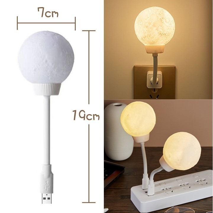 【台北24H出貨4色可選】月球小夜燈 USB迷你夜燈 LED月亮小夜燈 語音聲控 三節調光 定時開關 燈桿可彎 便攜式-細節圖7