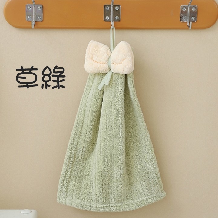 【台北24H出貨】珊瑚絨蝴蝶結擦手巾 廚房浴室適用 懸掛式收納 加厚吸水毛巾 清潔布 擦手毛巾 洗碗巾 不沾油 柔軟親膚-規格圖8