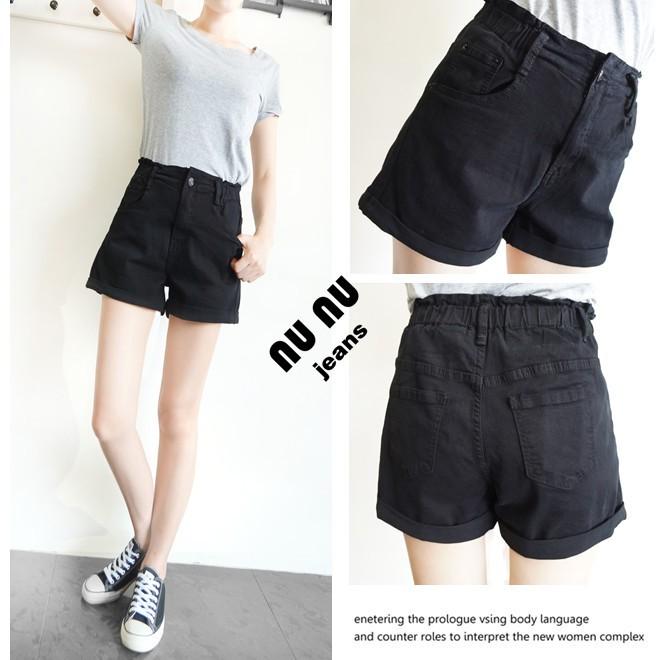 花苞鬆緊鈕釦褲頭 全件超彈 時尚休閒短褲 捲邊反摺 前後口袋NN.131.863-細節圖4