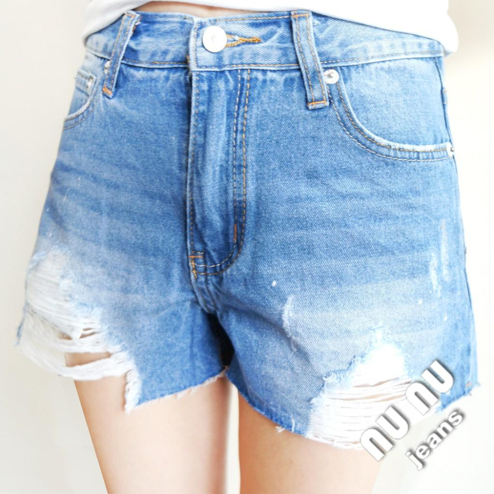 中腰挺版刷白刷破牛仔短褲 顯瘦 夏天必備不厚重丹寧布NN.791-096-細節圖5