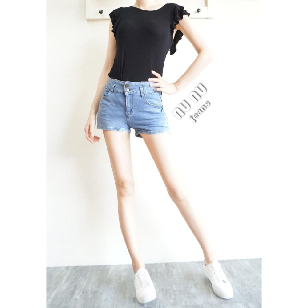 辣妹甜心夏日必備/收腹雙釦/牛仔短褲/熱褲/超彈挺版/丹寧短褲/休閒短褲/提臀顯瘦/復古淺色短褲NN.576.061-細節圖2