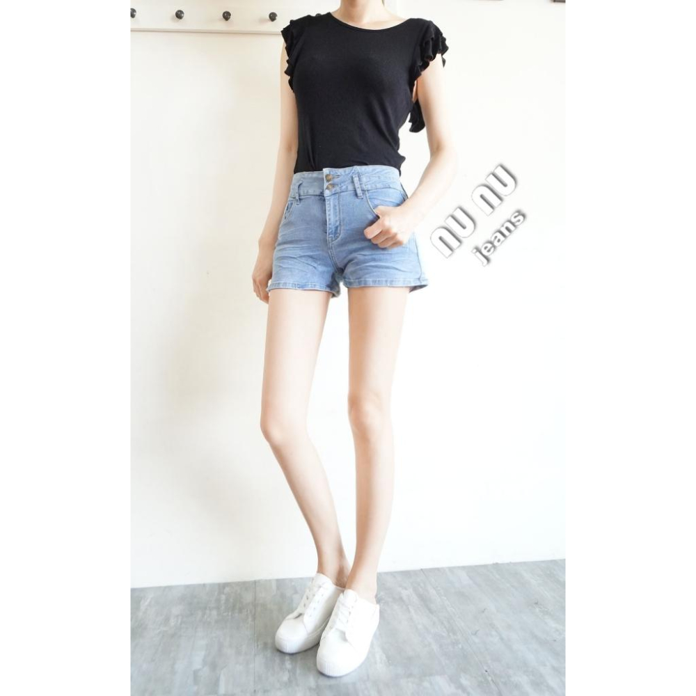 辣妹甜心夏日必備/收腹雙釦/牛仔短褲/熱褲/超彈挺版/丹寧短褲/休閒短褲/提臀顯瘦/復古淺色短褲NN.576.061-細節圖3