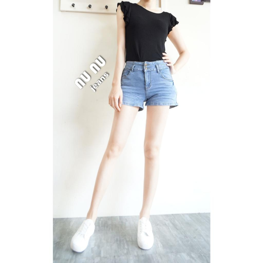 辣妹甜心夏日必備/收腹雙釦/牛仔短褲/熱褲/超彈挺版/丹寧短褲/休閒短褲/提臀顯瘦/復古淺色短褲NN.576.061-細節圖4
