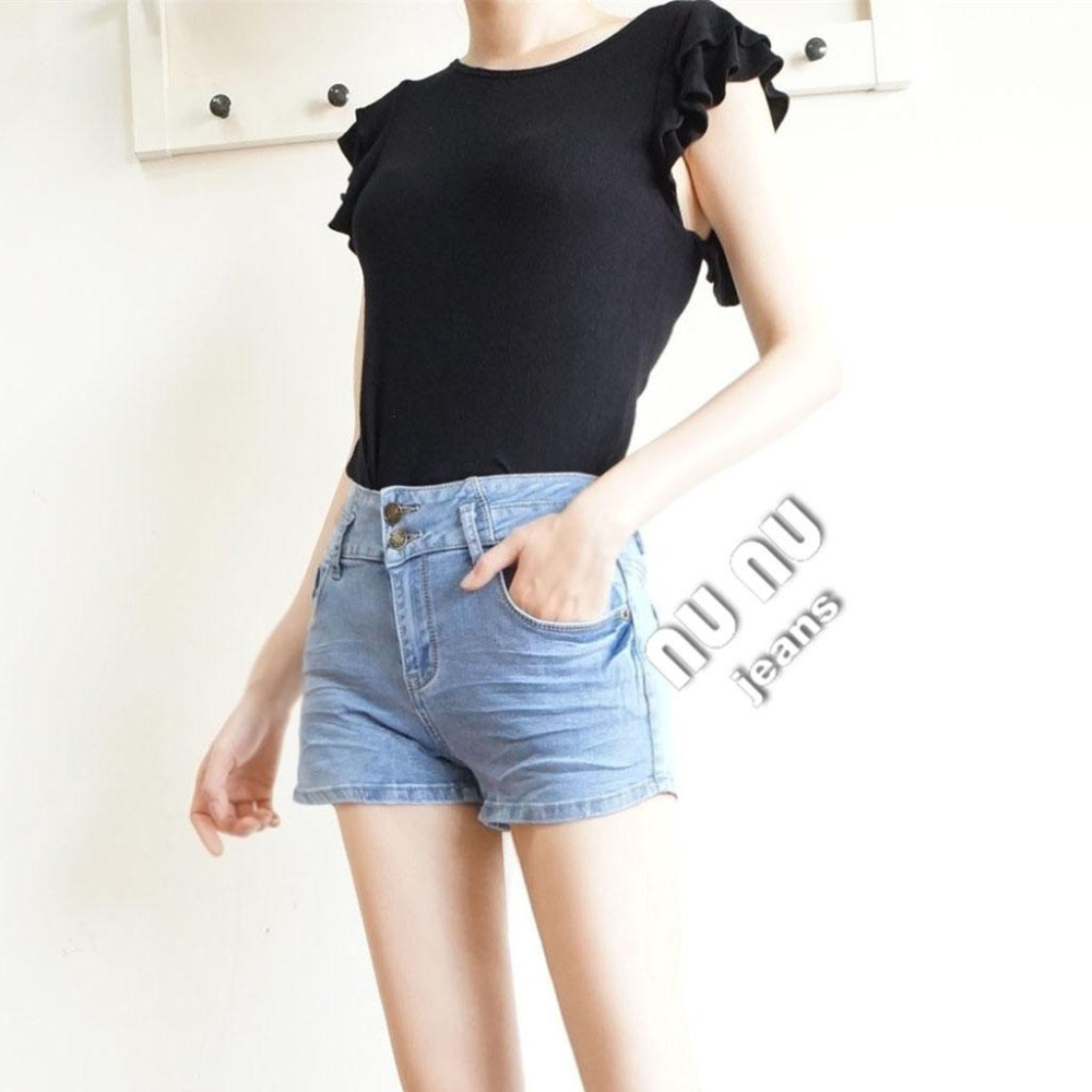 辣妹甜心夏日必備/收腹雙釦/牛仔短褲/熱褲/超彈挺版/丹寧短褲/休閒短褲/提臀顯瘦/復古淺色短褲NN.576.061-細節圖7