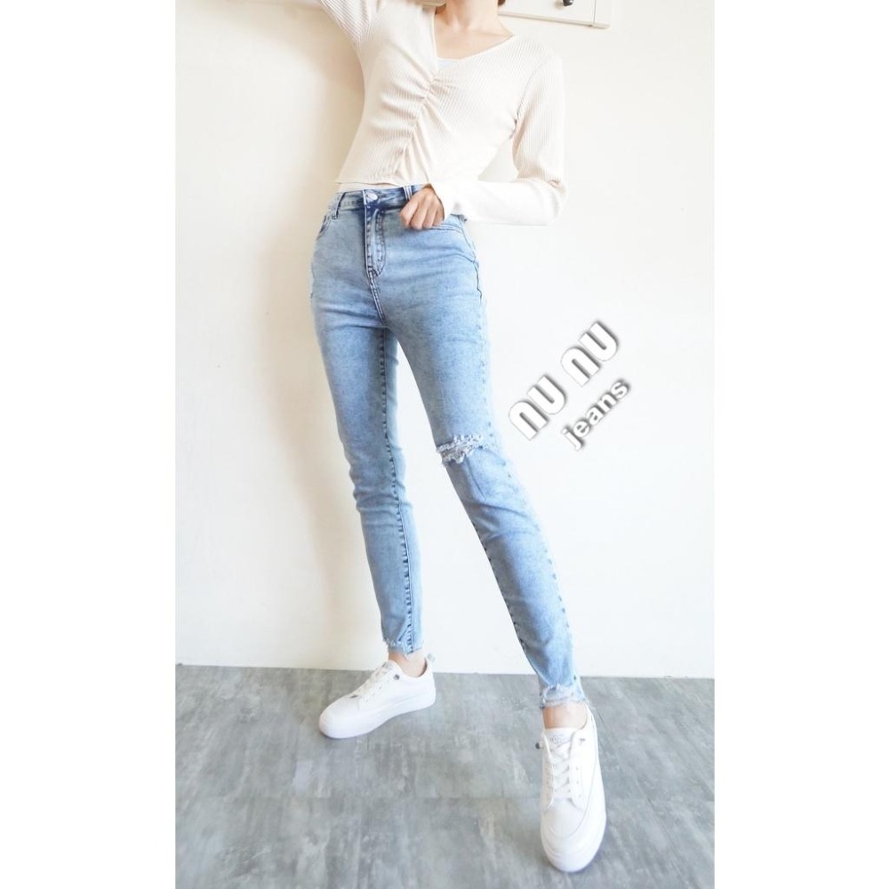 韓妞必備/顯瘦/高腰牛仔長褲/復古刷白/淺色牛仔褲/高腰牛仔褲/長褲女/刷白牛仔褲/破膝/破洞牛仔褲NN.475.476-細節圖6