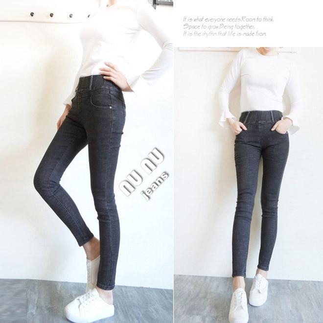 韓 收腹褲🌟超顯瘦 高腰 收腹褲 鬆緊水洗ˇ丹寧 牛仔褲 牛仔長褲 -5KG牛仔褲 顯瘦長褲-細節圖3