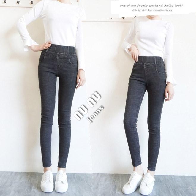 韓 收腹褲🌟超顯瘦 高腰 收腹褲 鬆緊水洗ˇ丹寧 牛仔褲 牛仔長褲 -5KG牛仔褲 顯瘦長褲-細節圖4