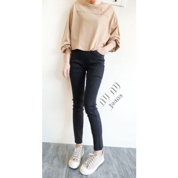 M~2L立體顯瘦剪裁/高腰口袋/鬆緊長褲/舊洗仿牛仔長褲/女生褲子/長褲/內搭褲/休閒長褲/百搭NN.363.137-細節圖13