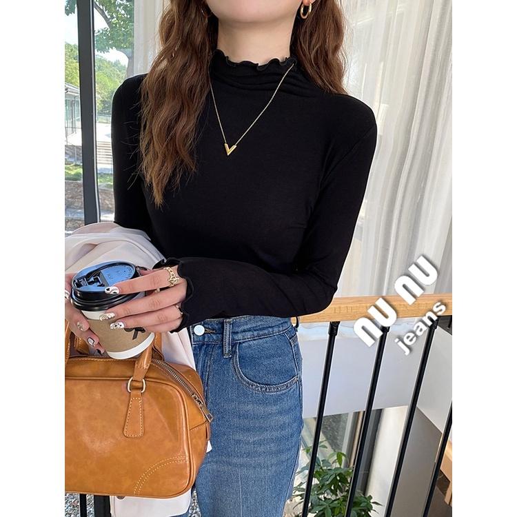 秋冬必備 立領 木耳邊 純色 保暖衣 半高領 上衣 發熱衣 雙面輕磨毛 刷毛衣 打底衫 顯瘦上衣 女裝 保暖 素T-細節圖2