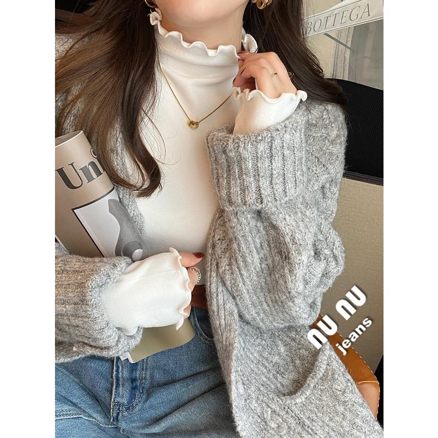秋冬必備 立領 木耳邊 純色 保暖衣 半高領 上衣 發熱衣 雙面輕磨毛 刷毛衣 打底衫 顯瘦上衣 女裝 保暖 素T-細節圖3