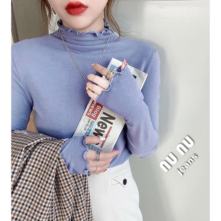 秋冬必備 立領 木耳邊 純色 保暖衣 半高領 上衣 發熱衣 雙面輕磨毛 刷毛衣 打底衫 顯瘦上衣 女裝 保暖 素T-細節圖6