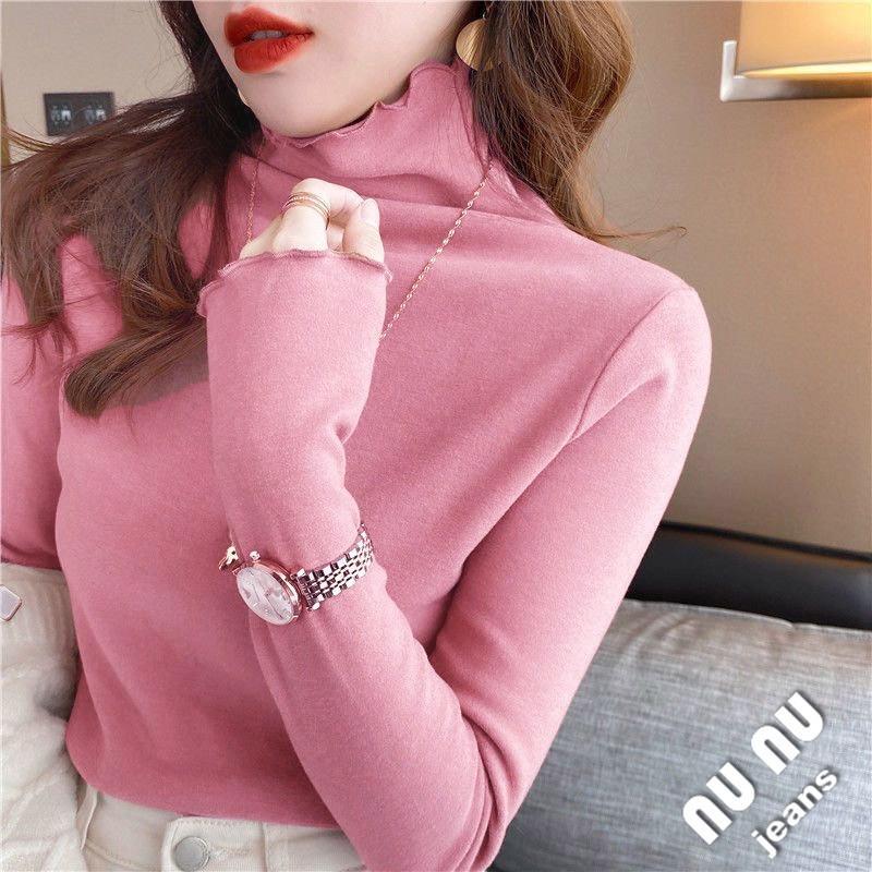 秋冬必備 立領 木耳邊 純色 保暖衣 半高領 上衣 發熱衣 雙面輕磨毛 刷毛衣 打底衫 顯瘦上衣 女裝 保暖 素T-細節圖7