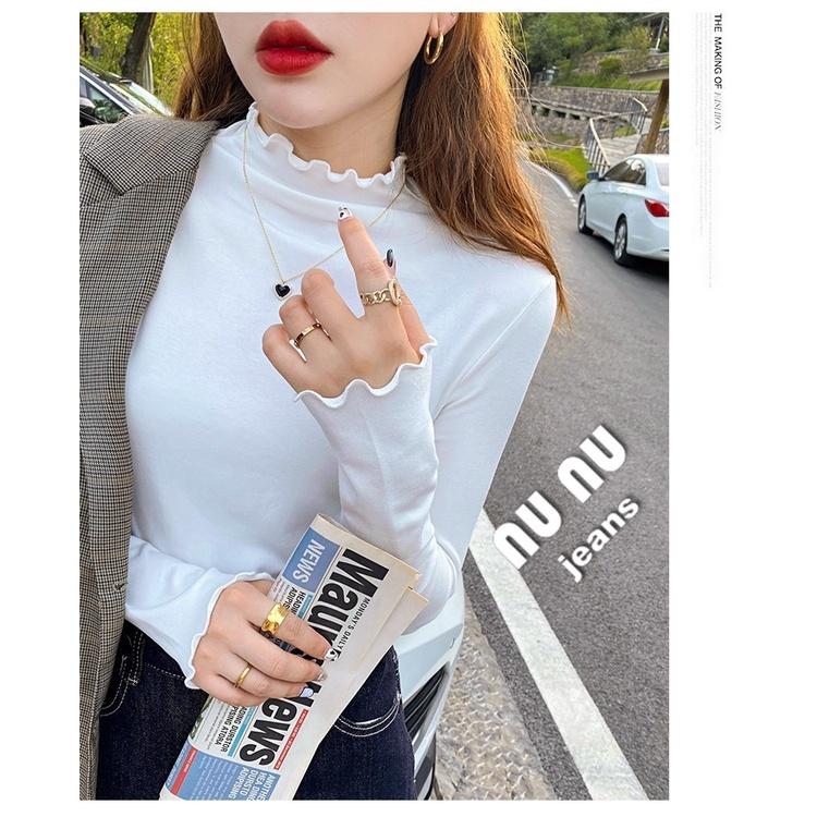 秋冬必備 立領 木耳邊 純色 保暖衣 半高領 上衣 發熱衣 雙面輕磨毛 刷毛衣 打底衫 顯瘦上衣 女裝 保暖 素T-細節圖8