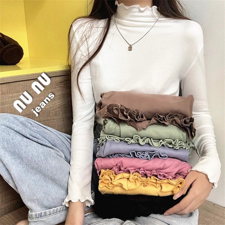 秋冬必備 立領 木耳邊 純色 保暖衣 半高領 上衣 發熱衣 雙面輕磨毛 刷毛衣 打底衫 顯瘦上衣 女裝 保暖 素T-細節圖9