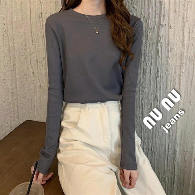 5色/韓妞必備/簡約/素色/微磨毛 /百搭/長袖 t恤/女長袖素t/秋冬/女生上衣/ 圓領t恤/大學t/素t/棉T-細節圖7