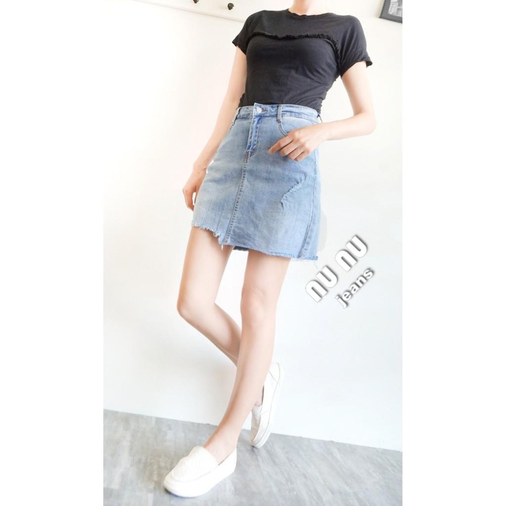 顯瘦 不規則破損 牛仔裙 牛仔褲裙 內彈力牛仔 安全褲 短裙 牛仔短裙 提臀 迷你裙 包臀 修身NN.472.352-細節圖3