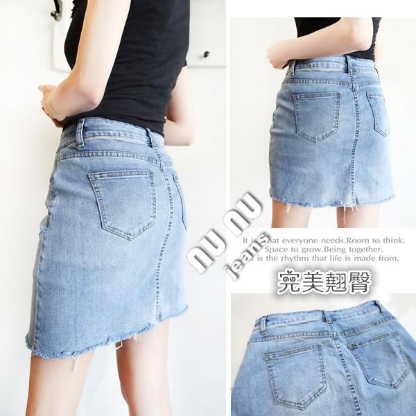 顯瘦 不規則破損 牛仔裙 牛仔褲裙 內彈力牛仔 安全褲 短裙 牛仔短裙 提臀 迷你裙 包臀 修身NN.472.352-細節圖4