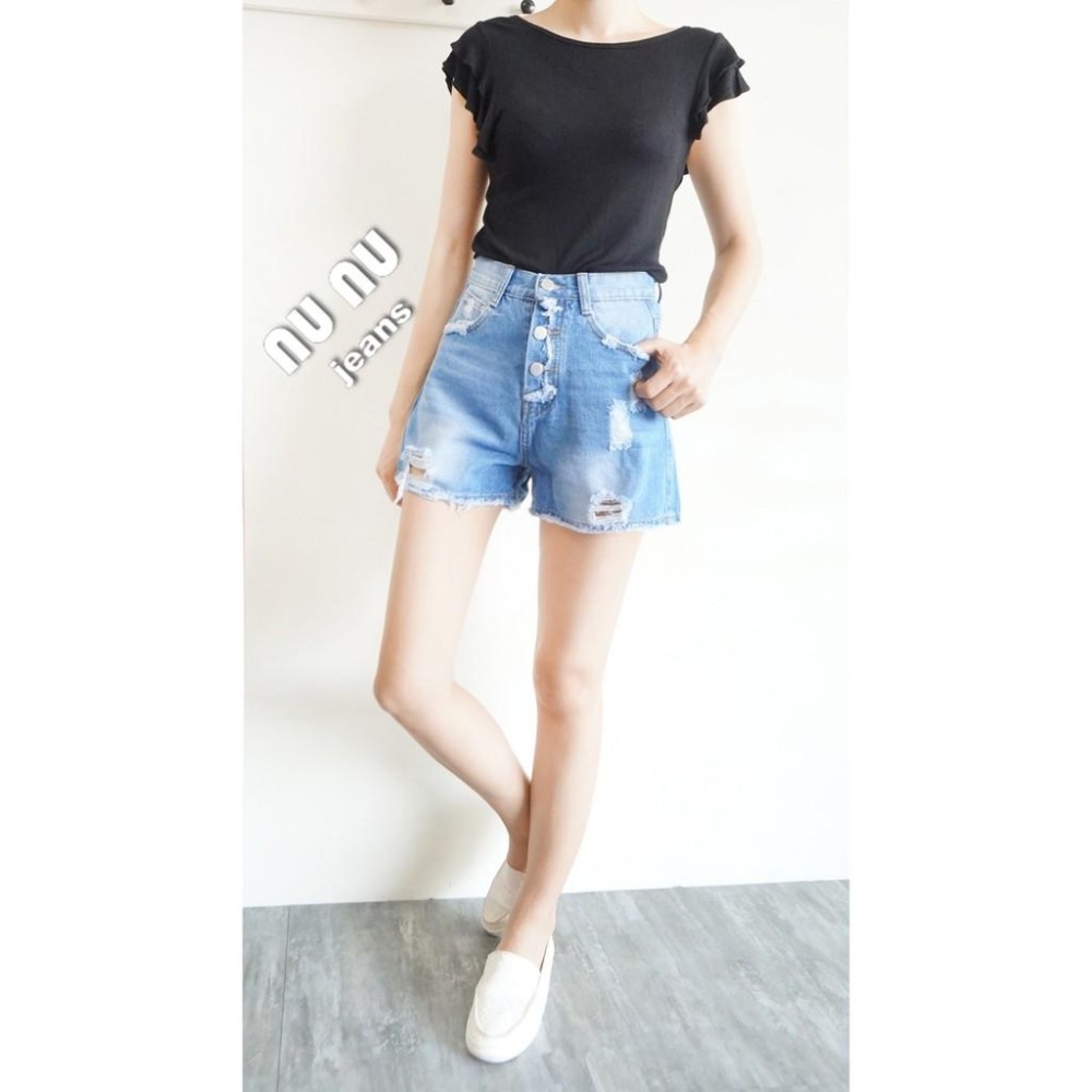 個性刷破 顯瘦高腰牛仔短褲 刷破牛仔褲 A字 高腰短褲 刷破短褲 破洞短褲 寬鬆 刷破牛仔褲 韓妞 NN.132.953-細節圖5