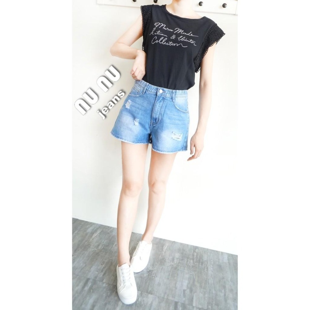 高腰牛仔短褲 寬鬆 休閒短褲 刷白牛仔褲 局部刷破 個性簡約 百搭丹寧 牛仔褲 高腰褲NN.132.960-細節圖4