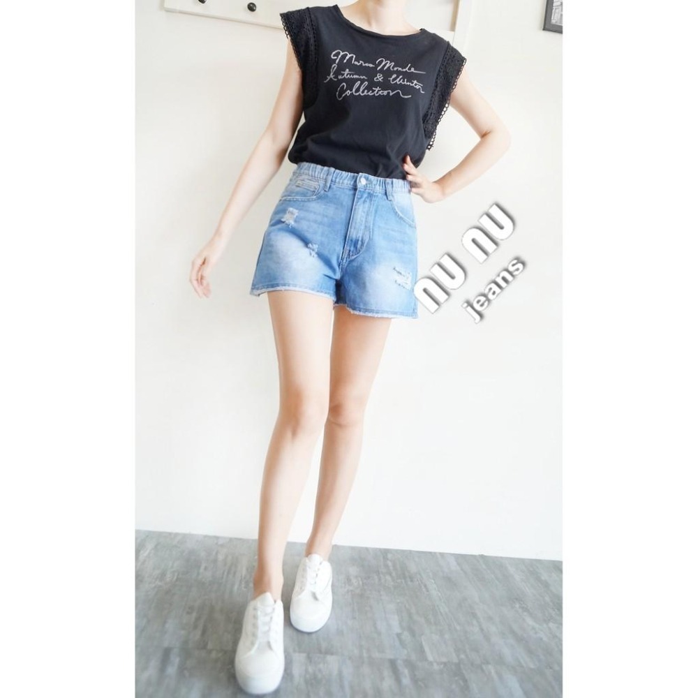 高腰牛仔短褲 寬鬆 休閒短褲 刷白牛仔褲 局部刷破 個性簡約 百搭丹寧 牛仔褲 高腰褲NN.132.960-細節圖8