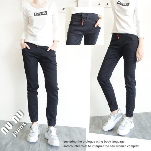 熱銷款🎉M~2L 顯瘦細腿 束口褲 鬆緊抽繩 超彈力 縮口褲 休閒長褲 黑色長褲 休閒褲 小直筒褲 NN572.715-細節圖5