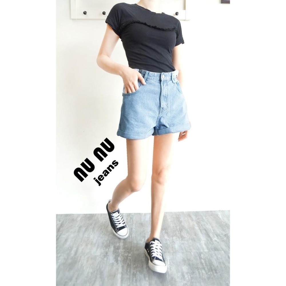 復古丹寧 捲邊 寬鬆 牛仔短褲 水洗刷色 牛仔褲 淺色牛仔褲 短褲 休閒短褲 闊腿褲 休閒褲 NN.132.959-細節圖2