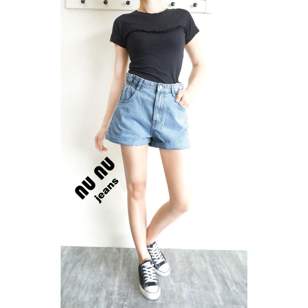 復古丹寧 捲邊 寬鬆 牛仔短褲 水洗刷色 牛仔褲 淺色牛仔褲 短褲 休閒短褲 闊腿褲 休閒褲 NN.132.959-細節圖3