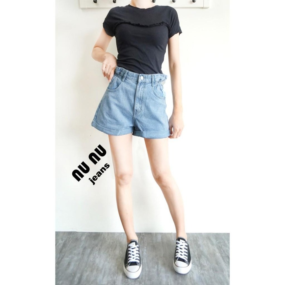 復古丹寧 捲邊 寬鬆 牛仔短褲 水洗刷色 牛仔褲 淺色牛仔褲 短褲 休閒短褲 闊腿褲 休閒褲 NN.132.959-細節圖4