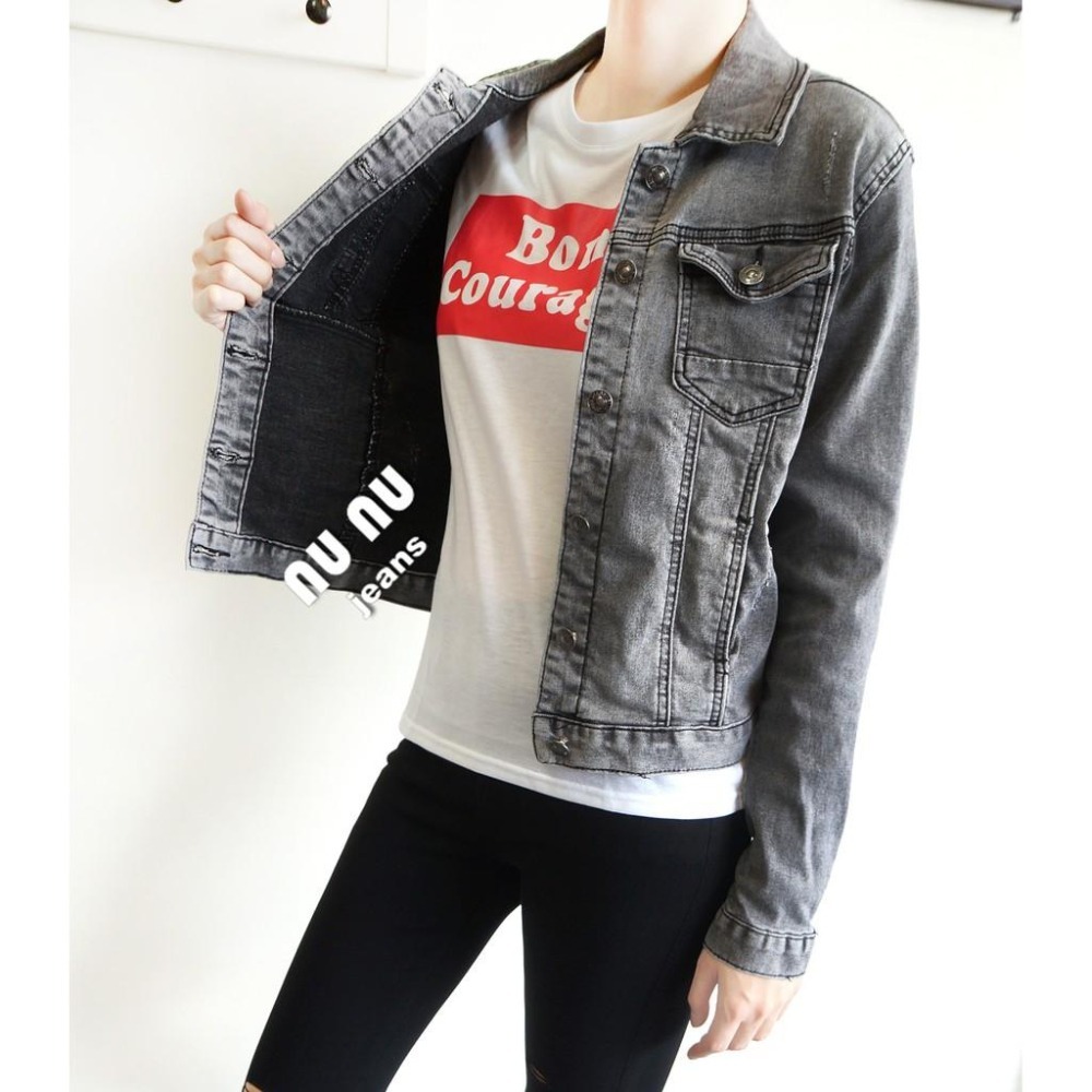 黑灰個性刷色 小寬鬆 水洗 BF風 牛仔外套 歐美簡約風 百搭立領 男友風 外套夾克外套NN.791-168-細節圖7