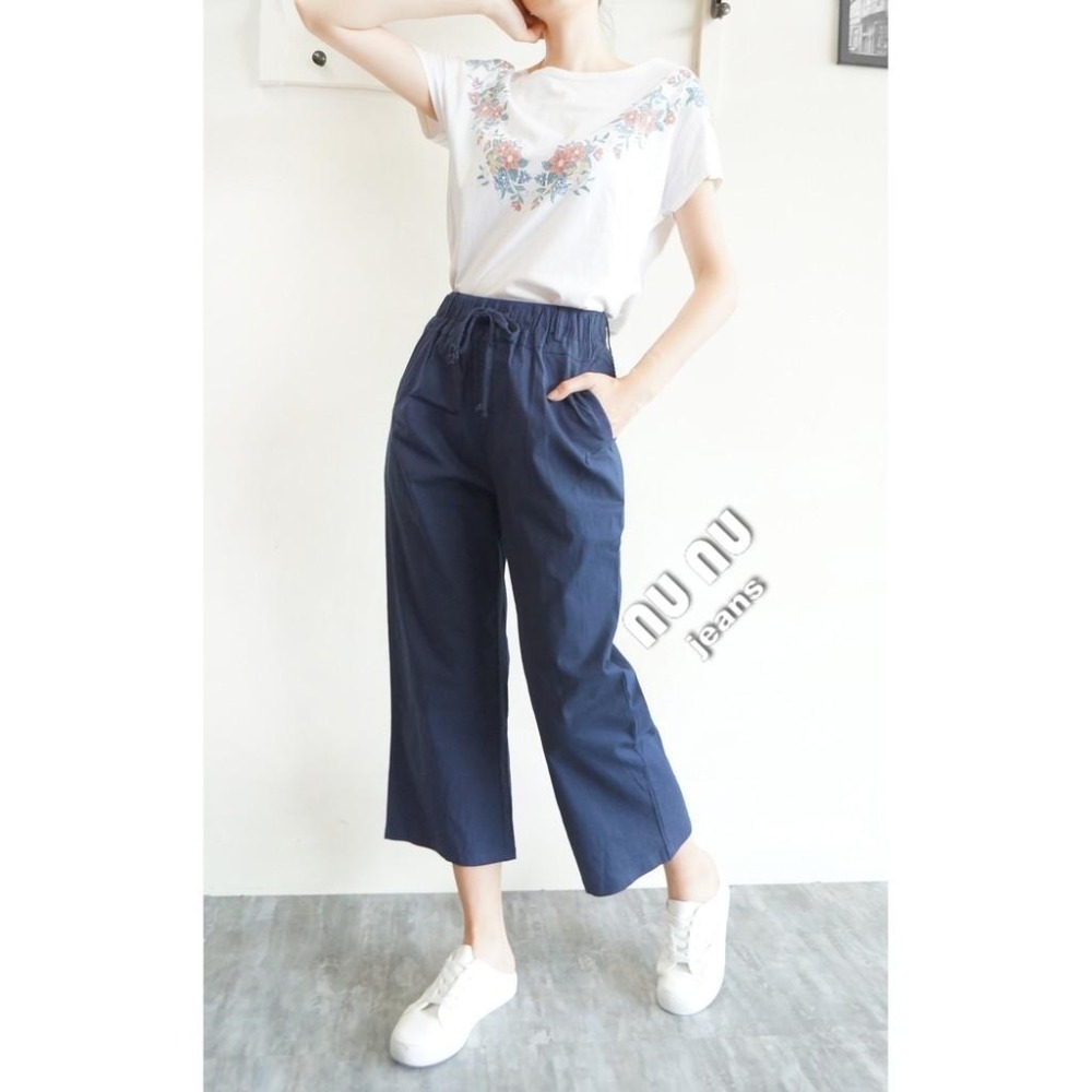 日系ins簡約棉麻褲顯瘦高腰寬褲鬆緊褲 九分 寬鬆 高腰褲 八分褲 直筒褲 寬褲 九分褲 NN.492.610-細節圖2