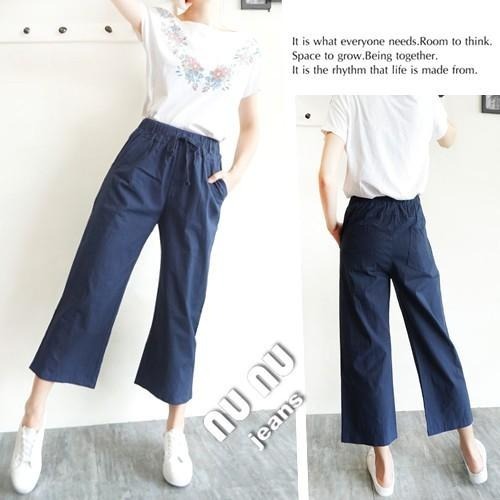 日系ins簡約棉麻褲顯瘦高腰寬褲鬆緊褲 九分 寬鬆 高腰褲 八分褲 直筒褲 寬褲 九分褲 NN.492.610-細節圖3