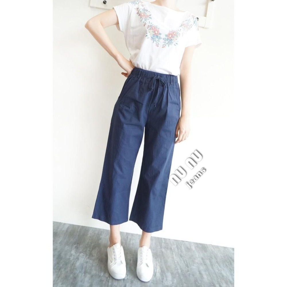 日系ins簡約棉麻褲顯瘦高腰寬褲鬆緊褲 九分 寬鬆 高腰褲 八分褲 直筒褲 寬褲 九分褲 NN.492.610-細節圖5