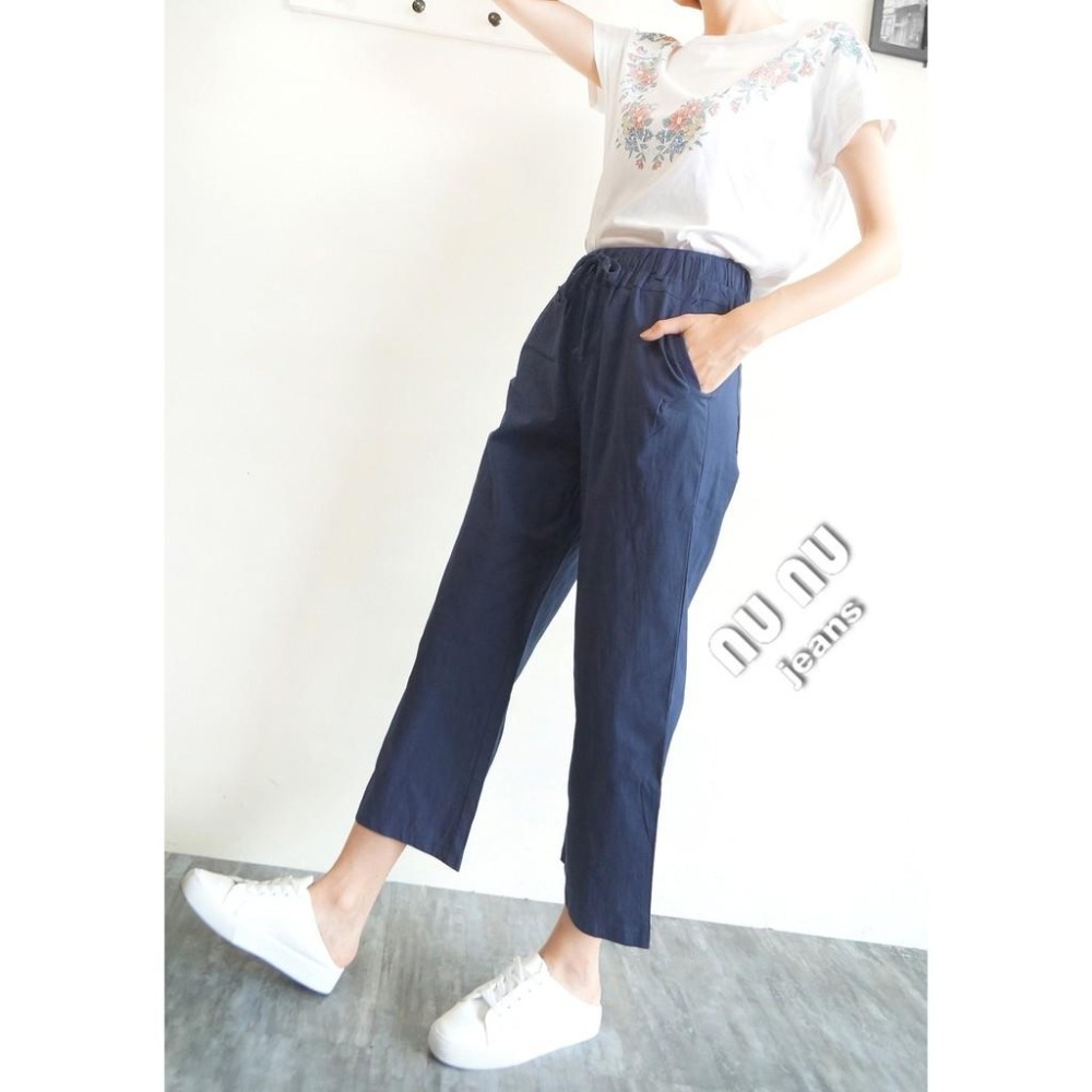 日系ins簡約棉麻褲顯瘦高腰寬褲鬆緊褲 九分 寬鬆 高腰褲 八分褲 直筒褲 寬褲 九分褲 NN.492.610-細節圖6